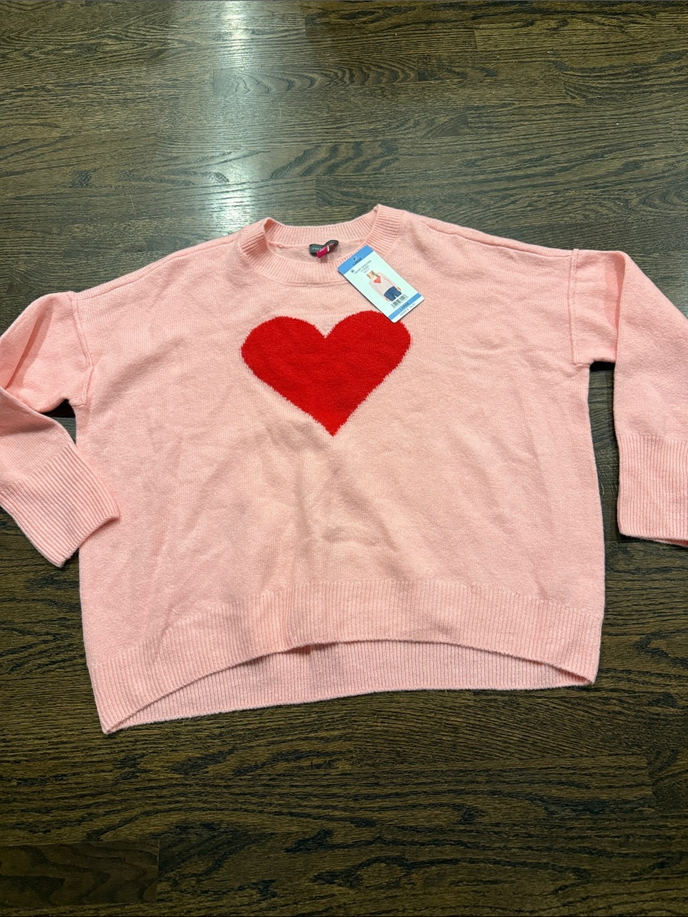 Women’s Pink Heart Crewneck Sweater - Red Heart Accent Vince camuto large